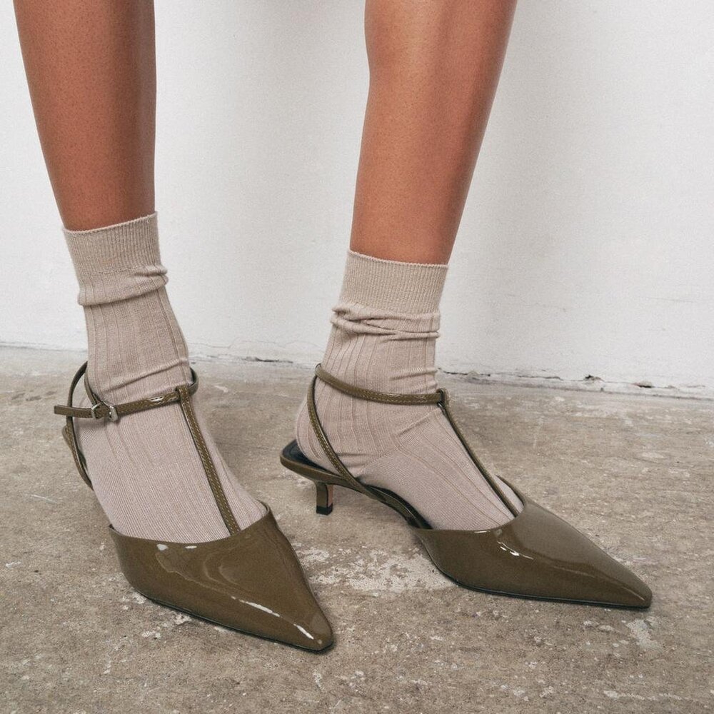Zara Women's Olive Green Kitten Heel Slingback Shoes NWT Size 6 Chic Trendy